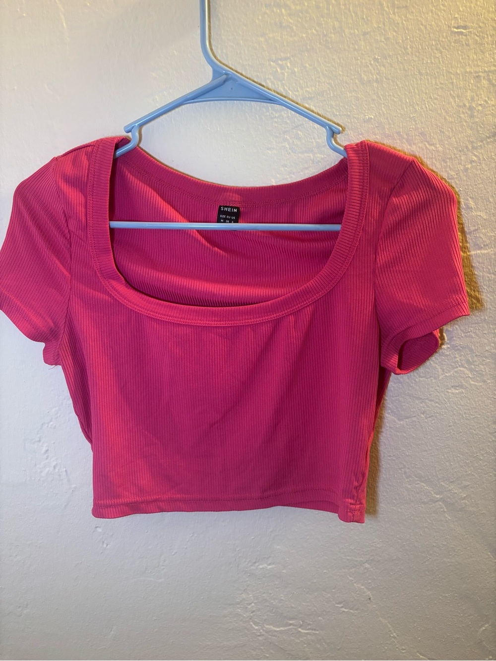 SHEIN Pink Ribbed Scoop Neck Crop Top